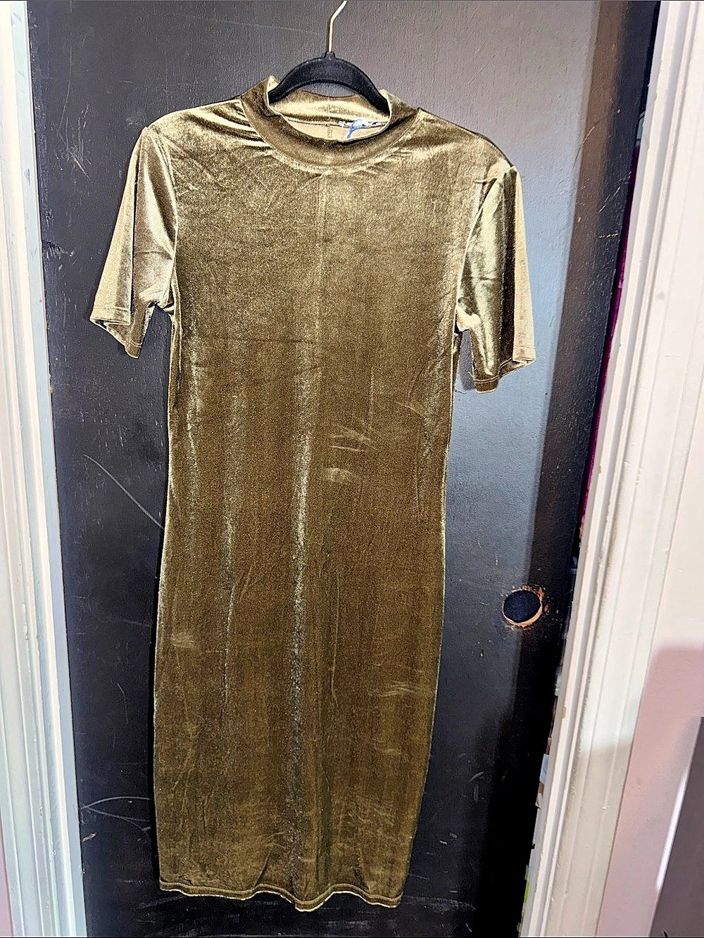Zara  Short-Sleeve Mock-Neck Velvet Mini Dress